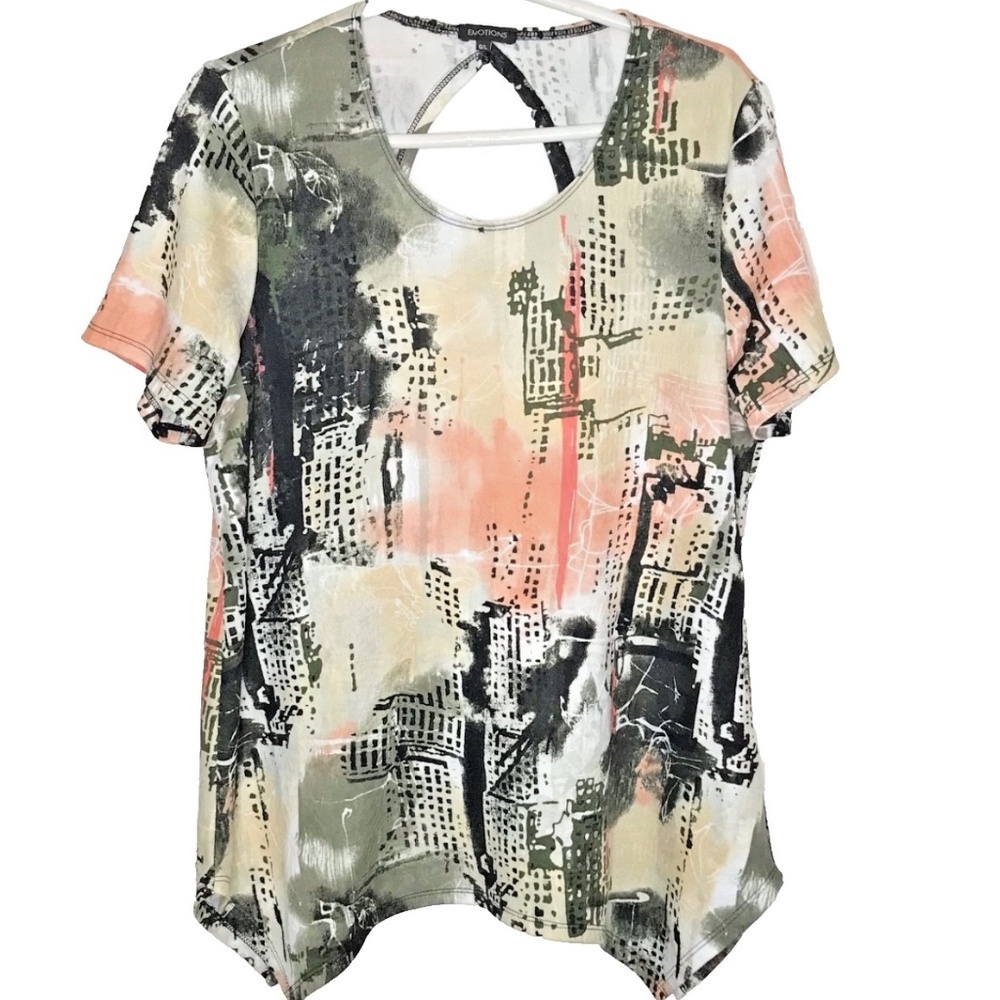 Emotions Abstract Print Top Size L Multicolor Short Sleeve